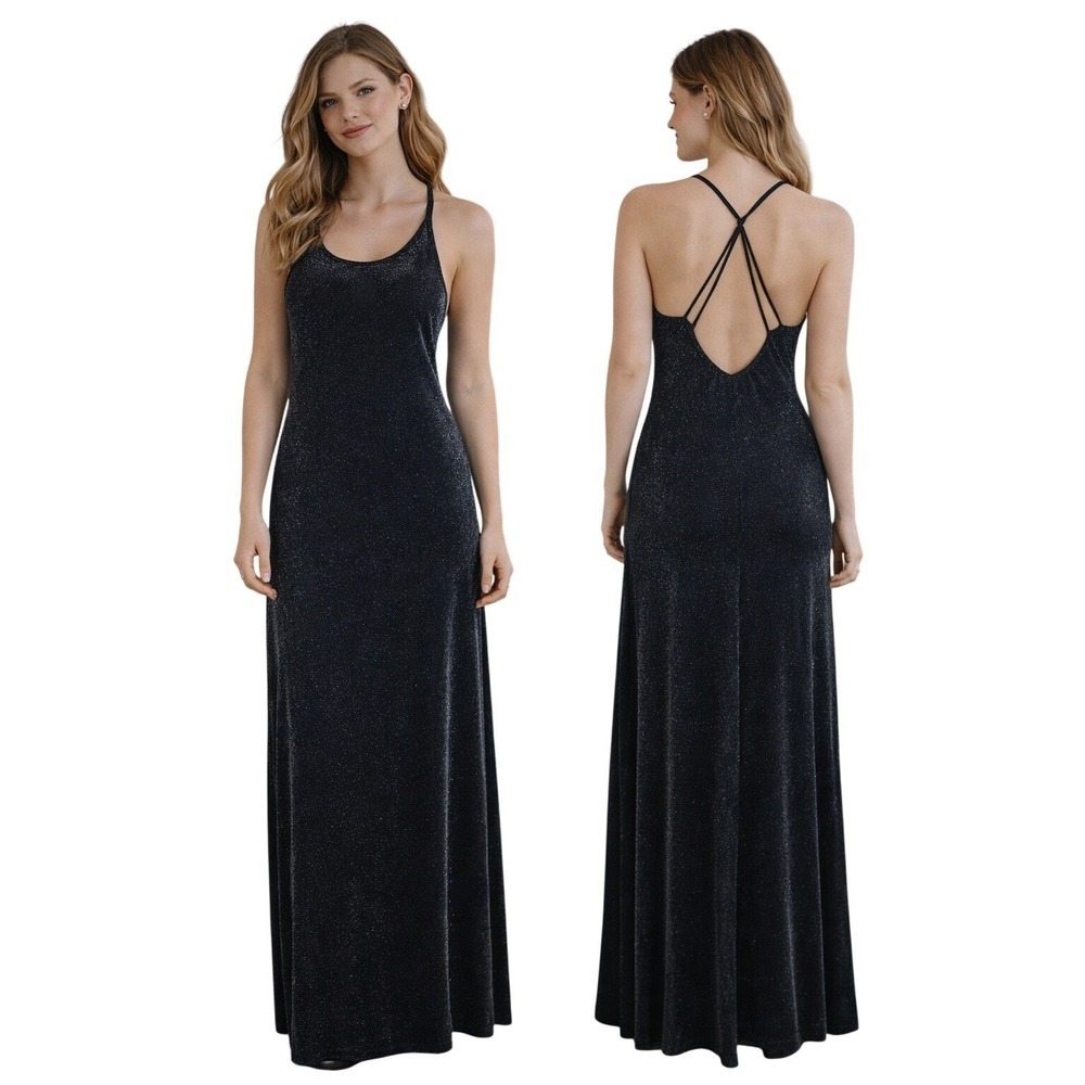 Black‎ Glitter Sheer Maxi Dress Vtg Small Whimsigoth Dark Fairy Celestial Edgy